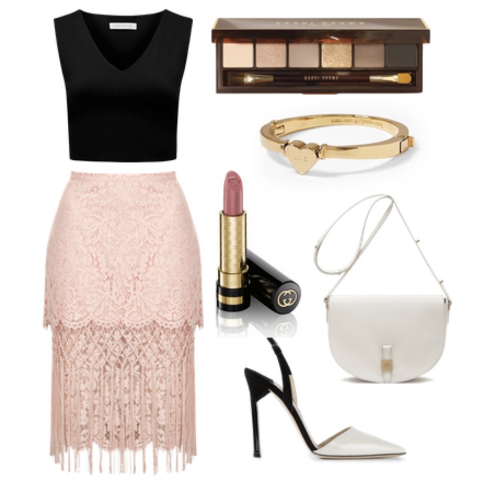 TOPSHOP LACE BLUSH PINK TIERED FRINGED MIDI PENCIL SKIRT - Picture 5 of 13